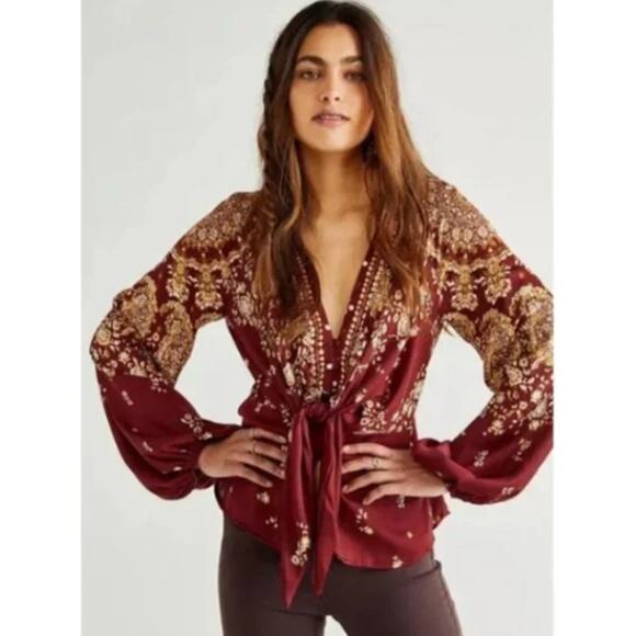NEW! Free People 'Run Free' Blouse in CHOCOLATE COMBO (XS) - Picture 1 of 7